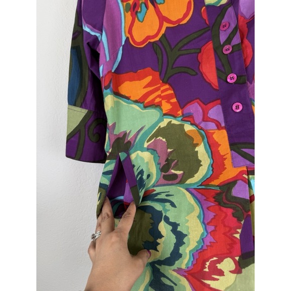 Soft Surroundings Shirt Women's PL Tunic Colorful Floral Cotton Art To Wear - Picture 4 of 13